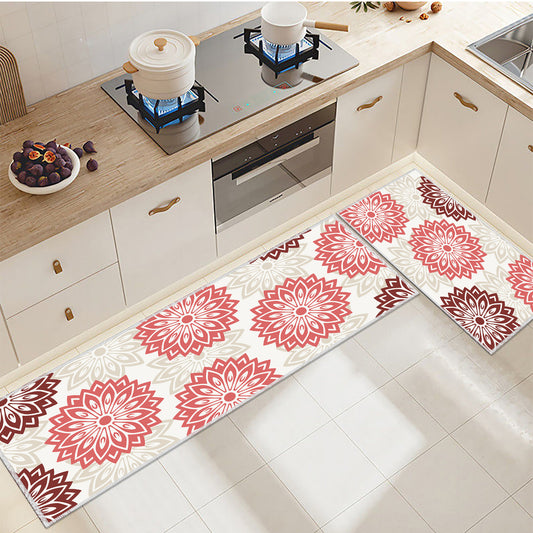 Red Floral Indoor Kitchen Rugs