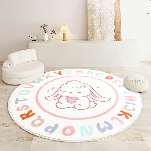 Round Bunny Area Rugs with Alphabet Soft and Fluffy Indoor Decor