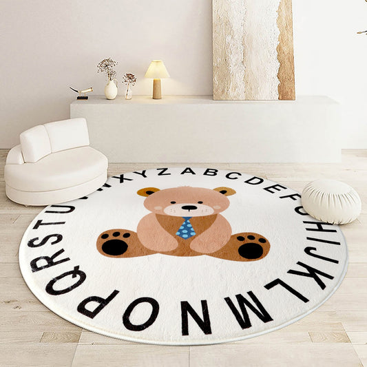 Round Bear Area Rugs with Alphabet Soft and Fluffy Indoor Decor