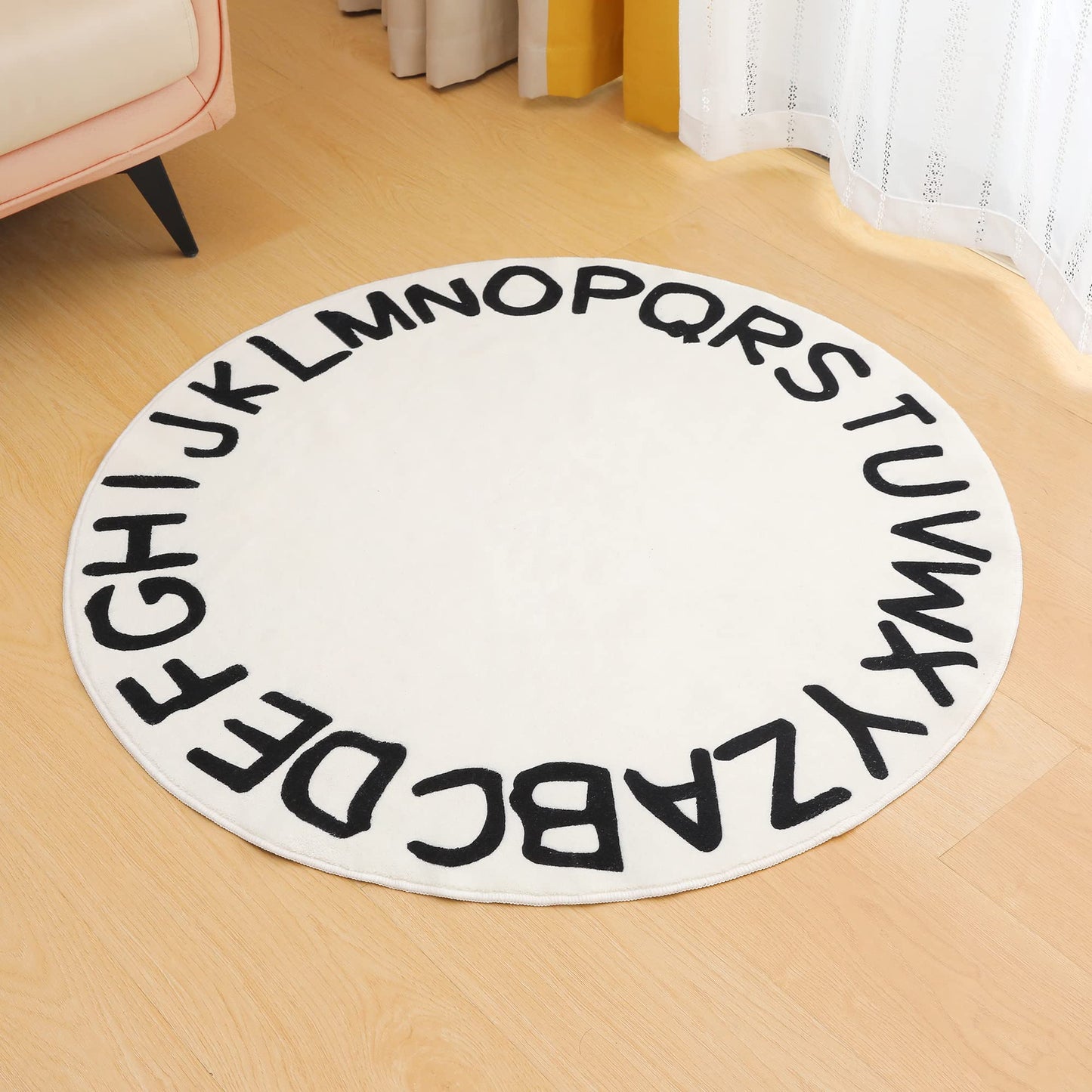 Round Black Alphabet Area Rugs with Alphabet Soft and Fluffy Indoor Decor