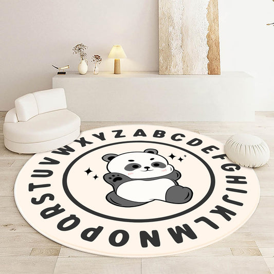 Round Black Panda Area Rugs with Alphabet Soft and Fluffy Indoor Decor